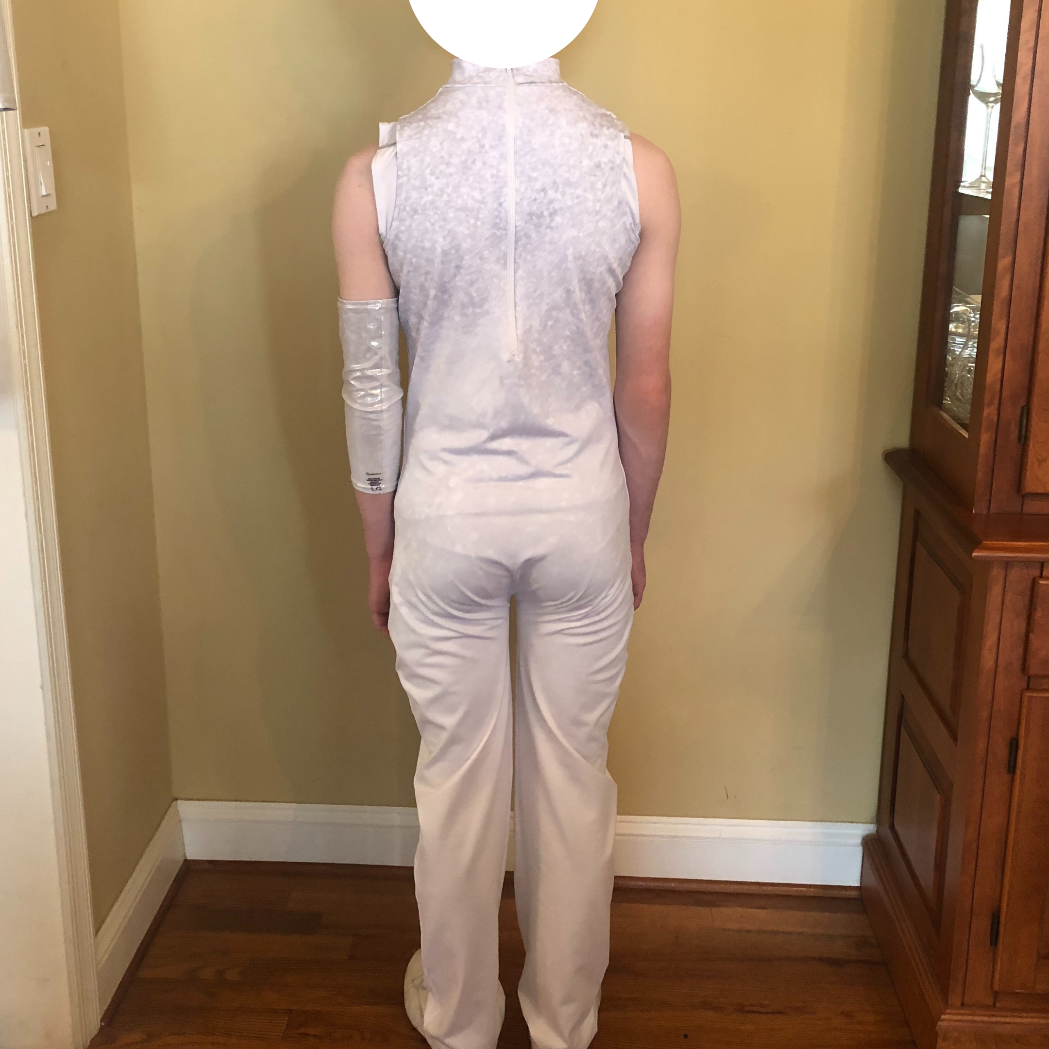 Synced Up Designs Custom White/Silver Unitards with Glitterfoil Jackets and Armbands (Set of 36)