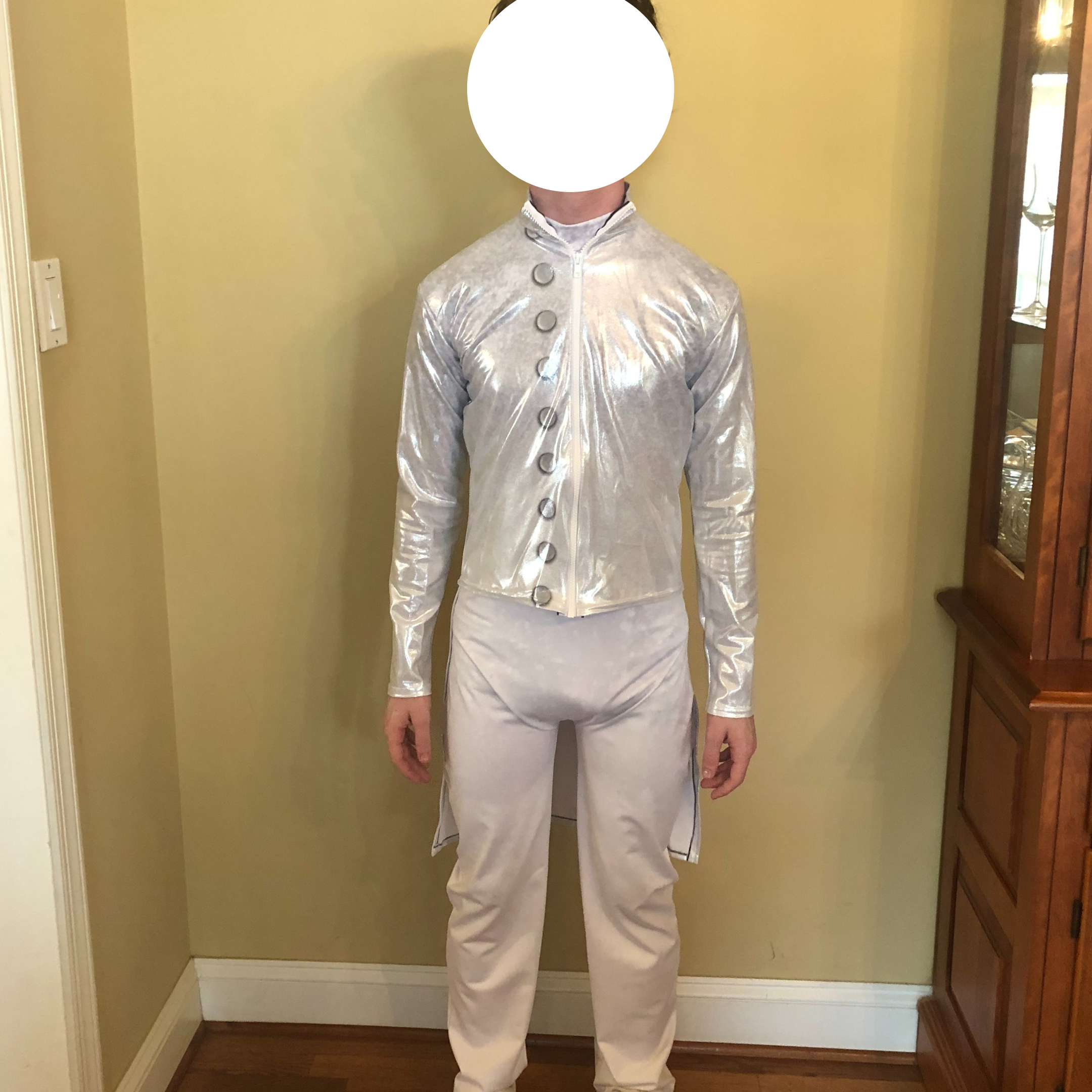 Synced Up Designs Custom White/Silver Unitards with Glitterfoil Jackets and Armbands